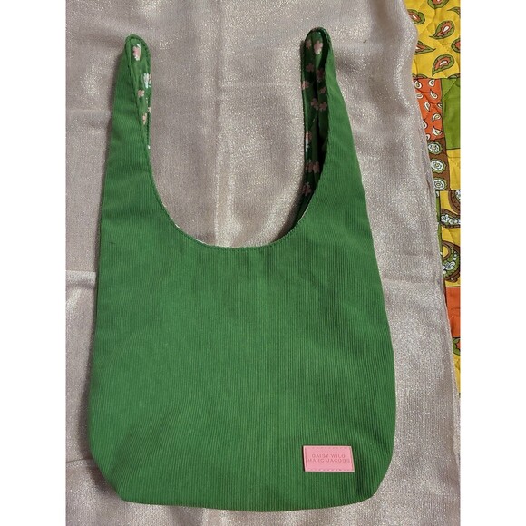 Marc Jacobs Daisy Wild Green Corduroy Tie Top Pouch Floral Liner Fabric Bag - Picture 5 of 10